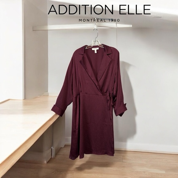 NWOT, Addition Elle, Plus Size Burgundy Wrap Dress, 16W - Picture 1 of 8